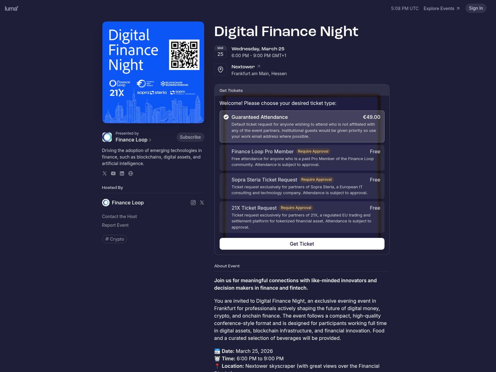 Digital Finance Night website