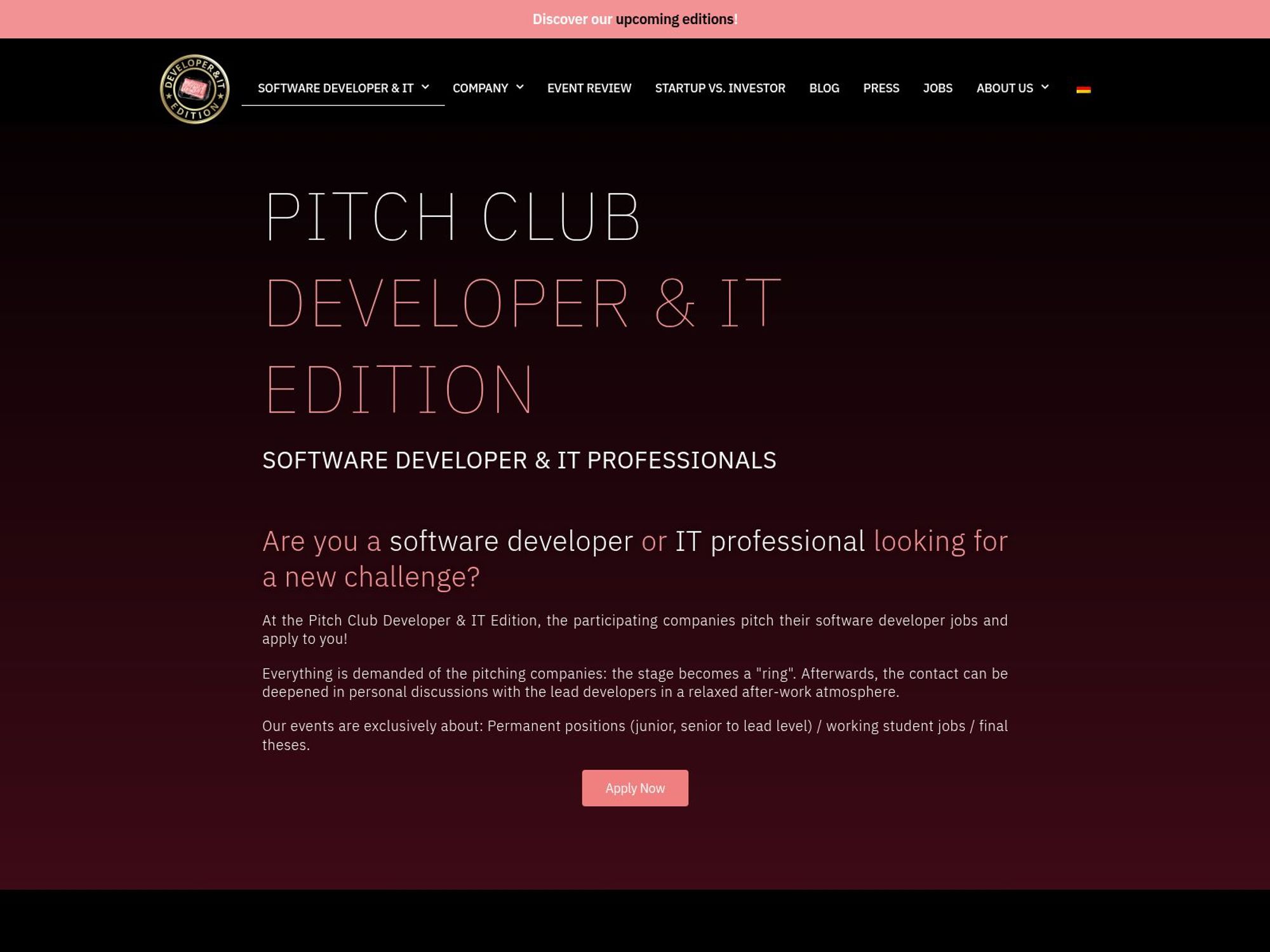 Pitch Club Developer & IT Edition #240 website