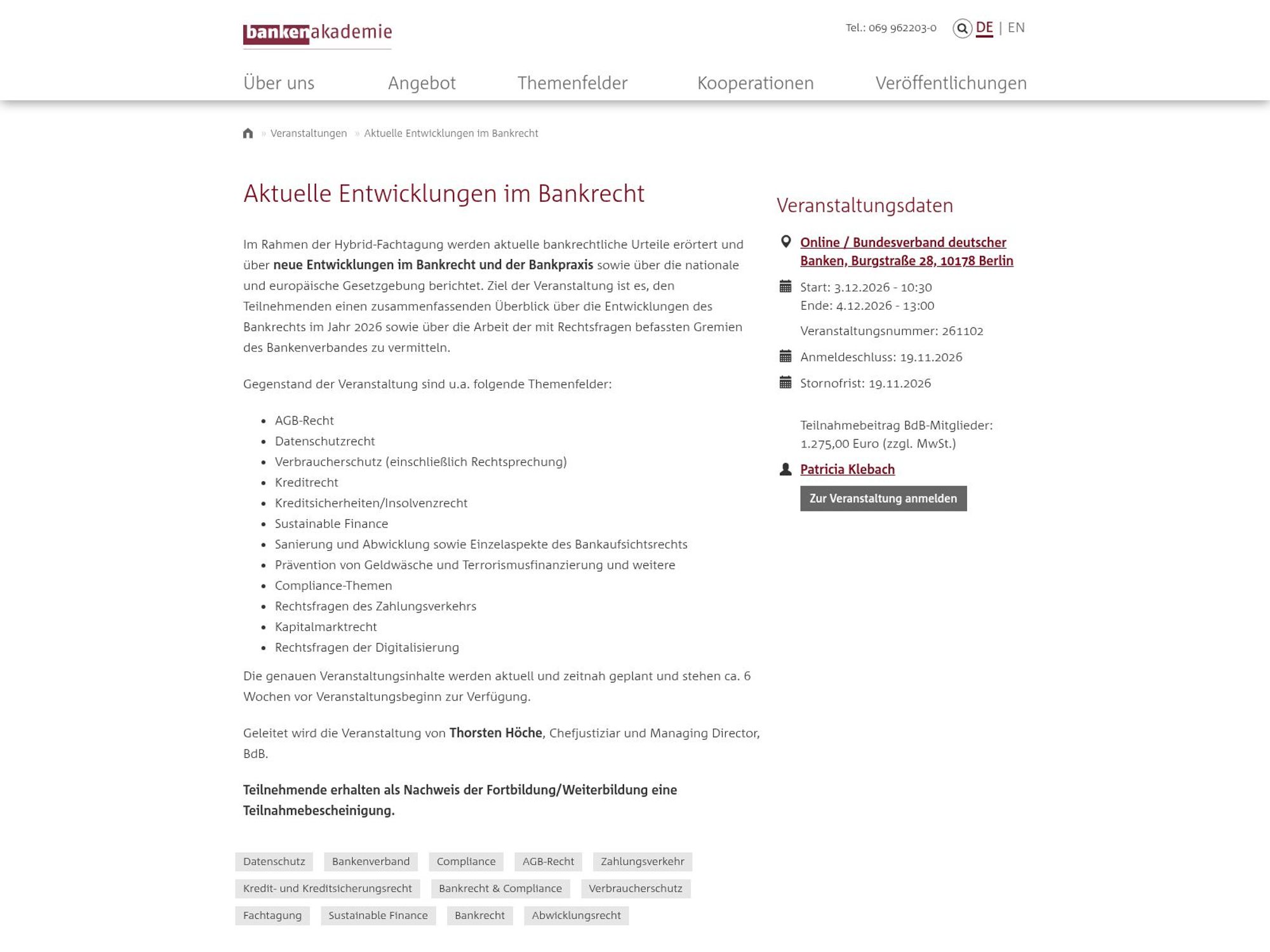 Aktuelle Entwicklungen im Bankrecht website