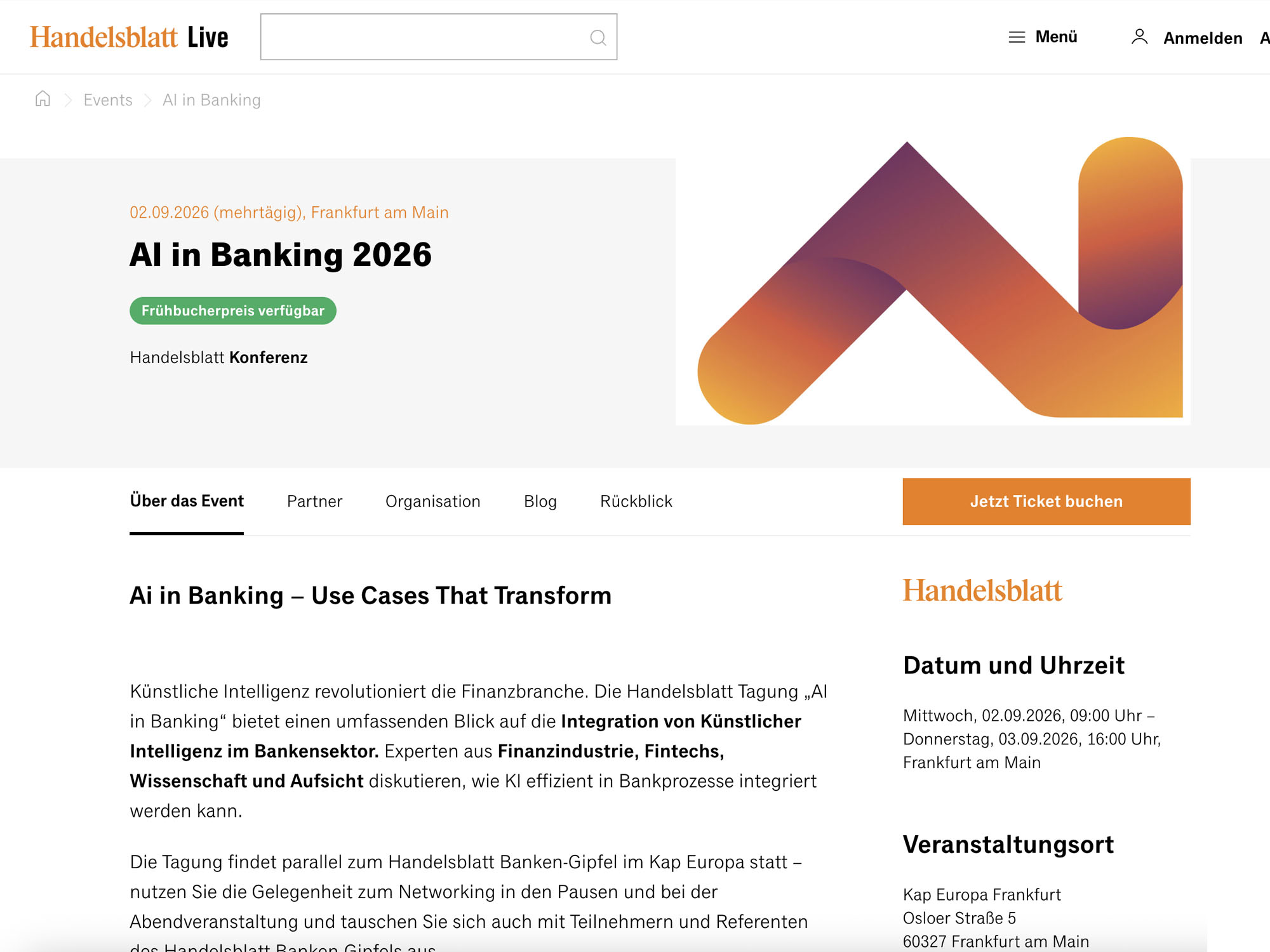AI in Banking 2026 - Handelsblatt Konferenz website