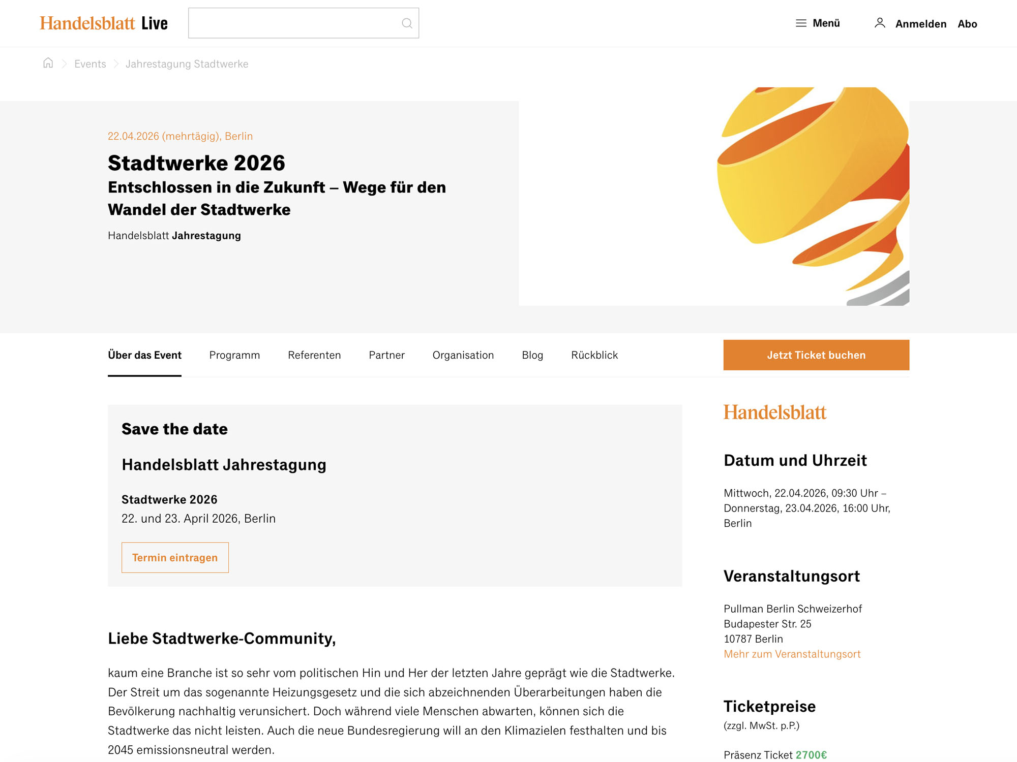 Stadtwerke 2026 - Handelsblatt Jahrestagung website