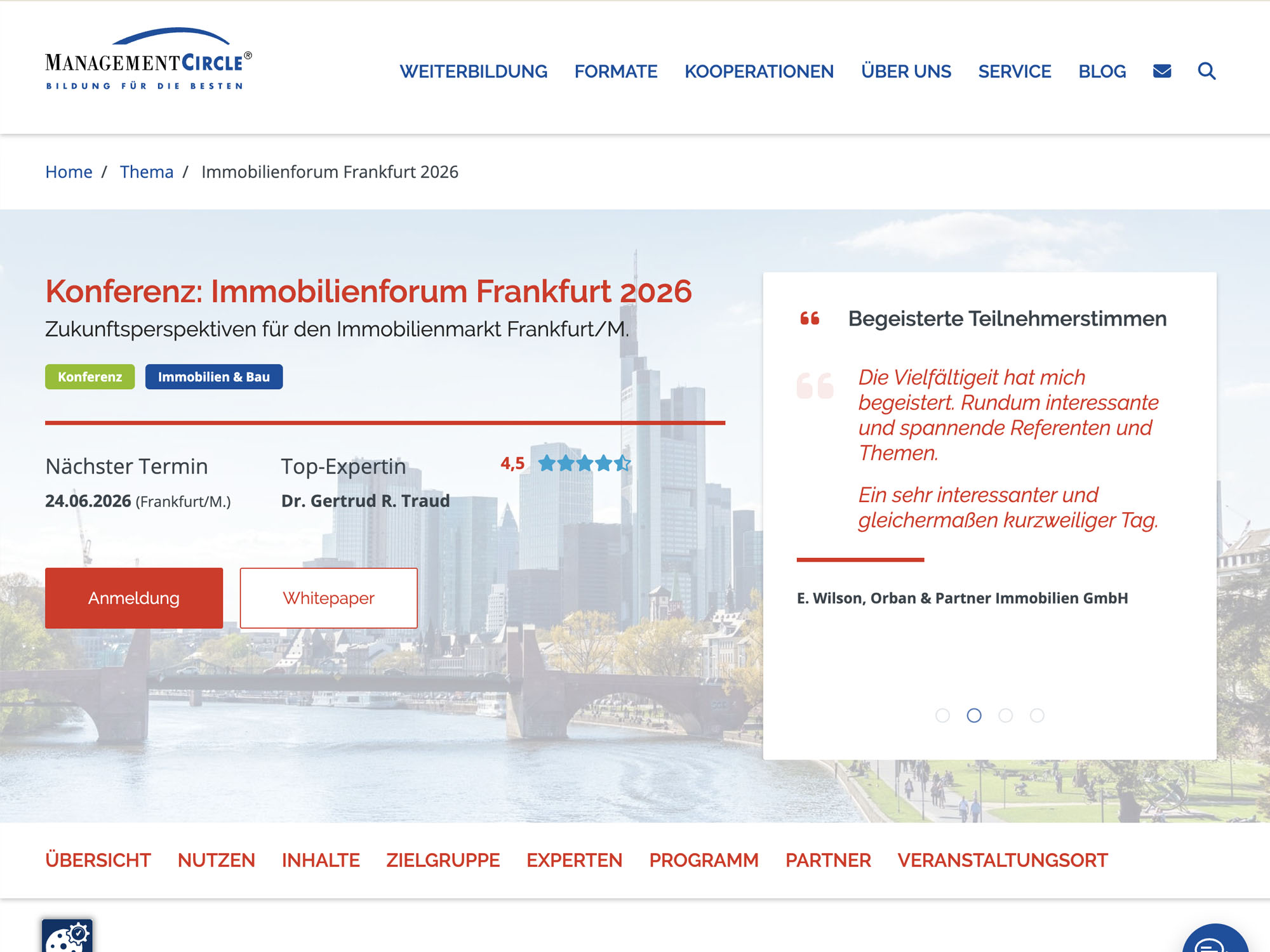 Konferenz: Immobilienforum Frankfurt 2026 website