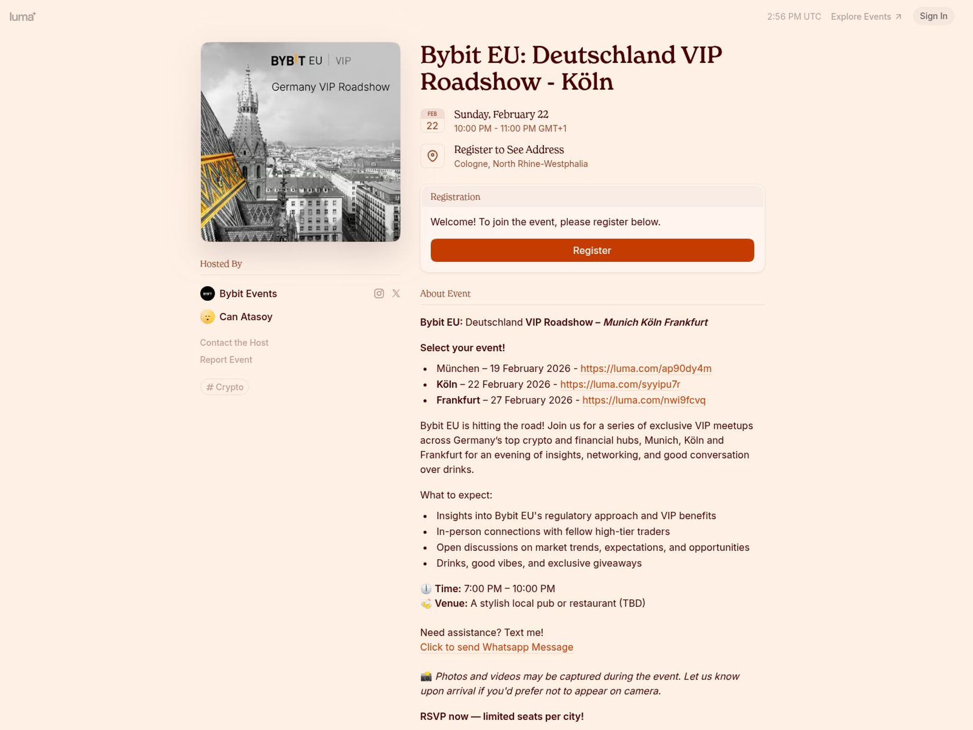 Bybit EU: Deutschland VIP Roadshow - Köln website