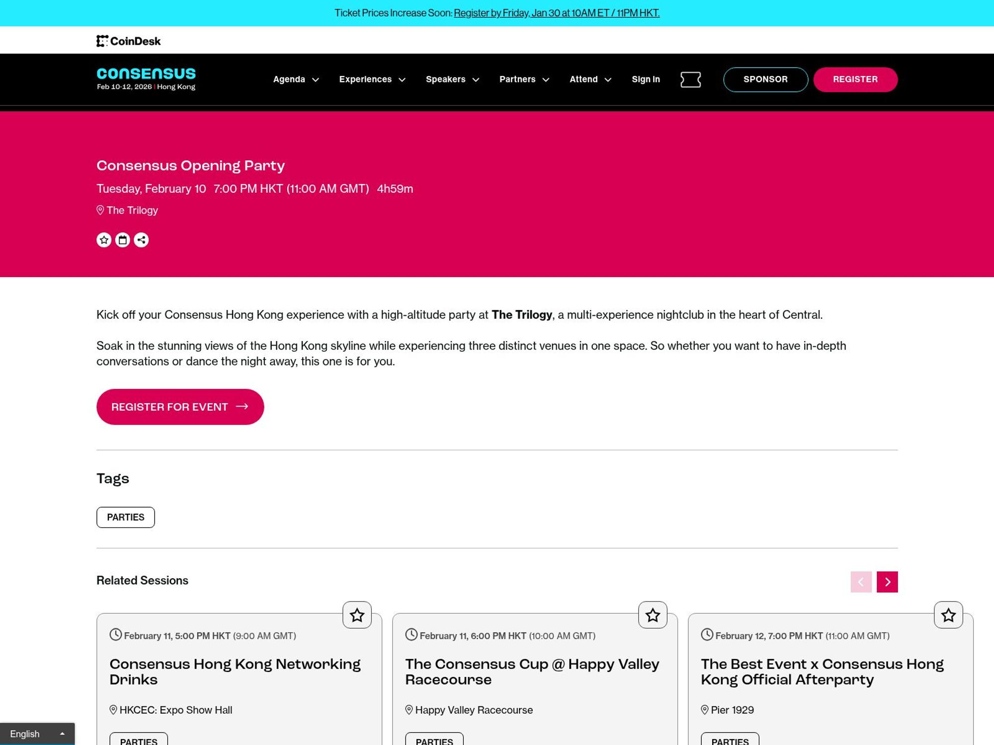 Consensus Opening Party website