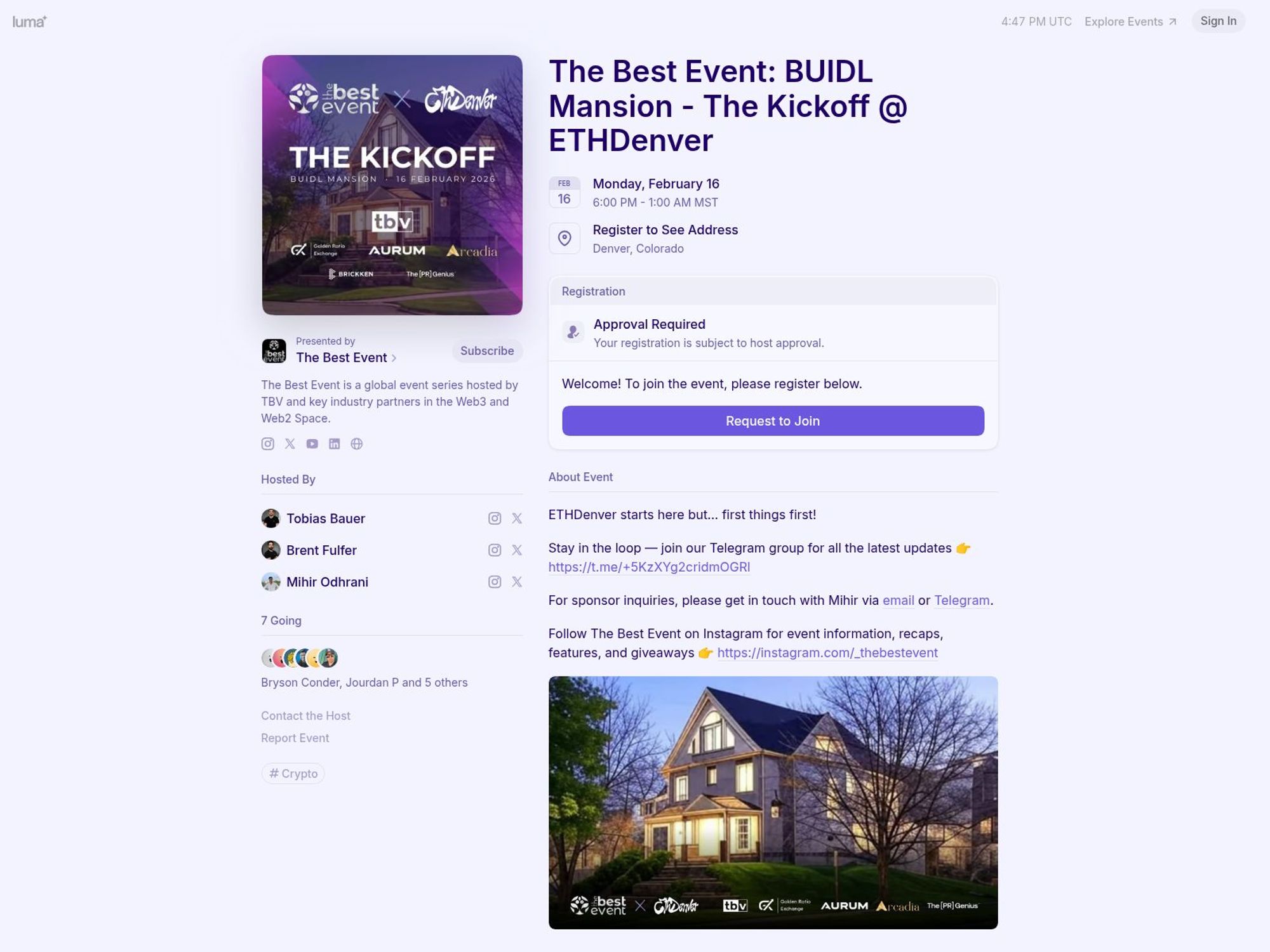 The Best Event: BUIDL Mansion - The Kickoff @ ETHDenver website