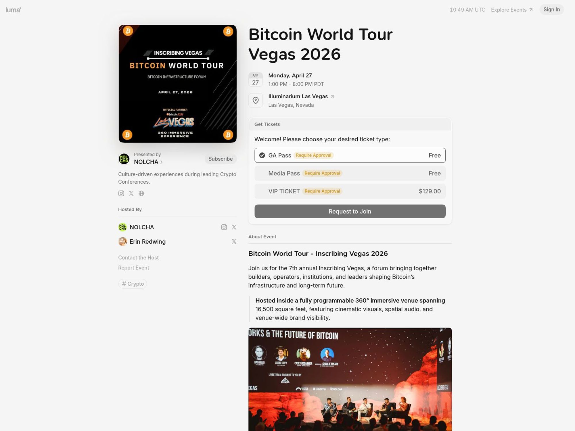 Bitcoin World Tour - Inscribing Vegas 2026 website