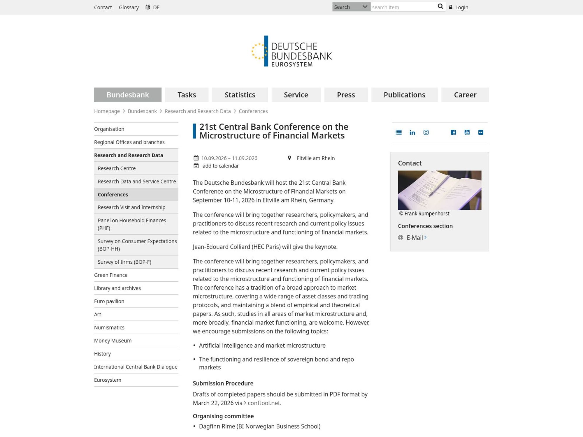 21st Central Bank Conference on the Microstructure of Financial Markets website